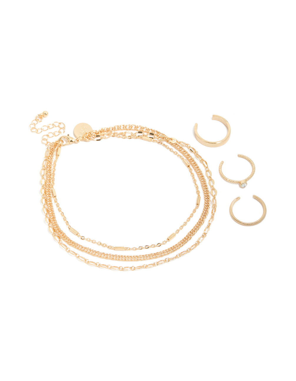 Gold Dumbbell Anklet & Toe Rings Set
