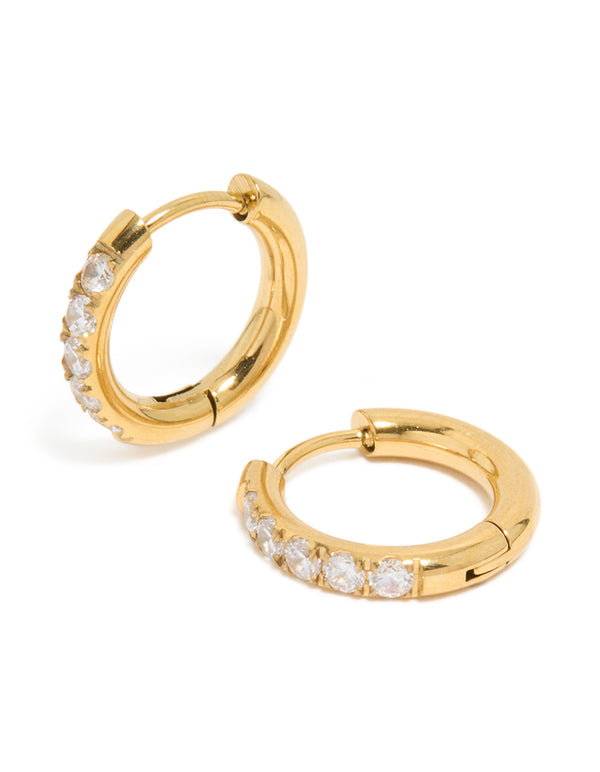 Gold Plated Surgical Steel Cubic Zirconia Inlay Sleeper Earrings