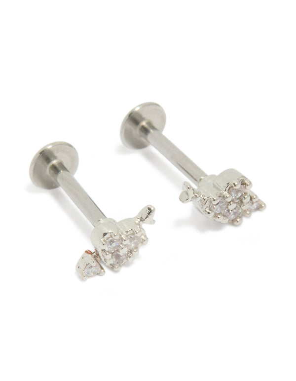 Surgical Steel Cubic Zirconia Arrow Heart Flat Back Studs