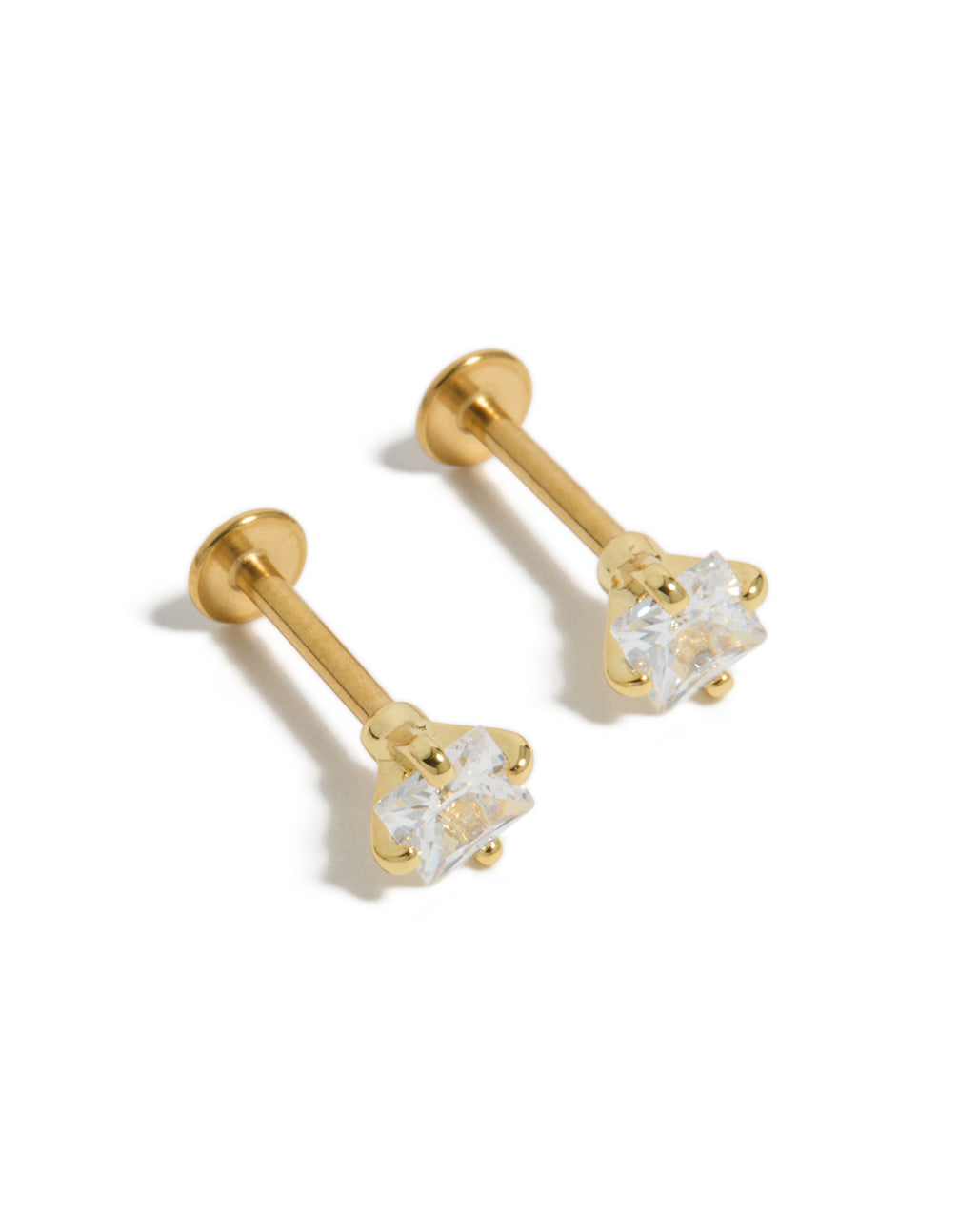 Gold Plated Surgical Steel  Cubic Zirconia Flat Back Studs