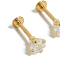 Gold Plated Surgical Steel  Cubic Zirconia Flat Back Studs - link has visual effect only