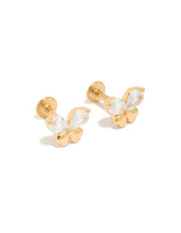 Gold Plated Surgical Steel Cubic Zirconia Butterfly Flat Back Studs - link has visual effect only