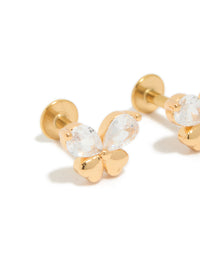 Gold Plated Surgical Steel Cubic Zirconia Butterfly Flat Back Studs - link has visual effect only