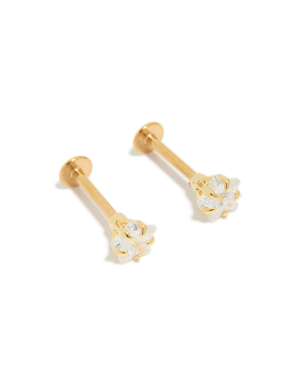 Gold Plated Surgical Steel  Cubic Zirconia Star Flat Back Studs