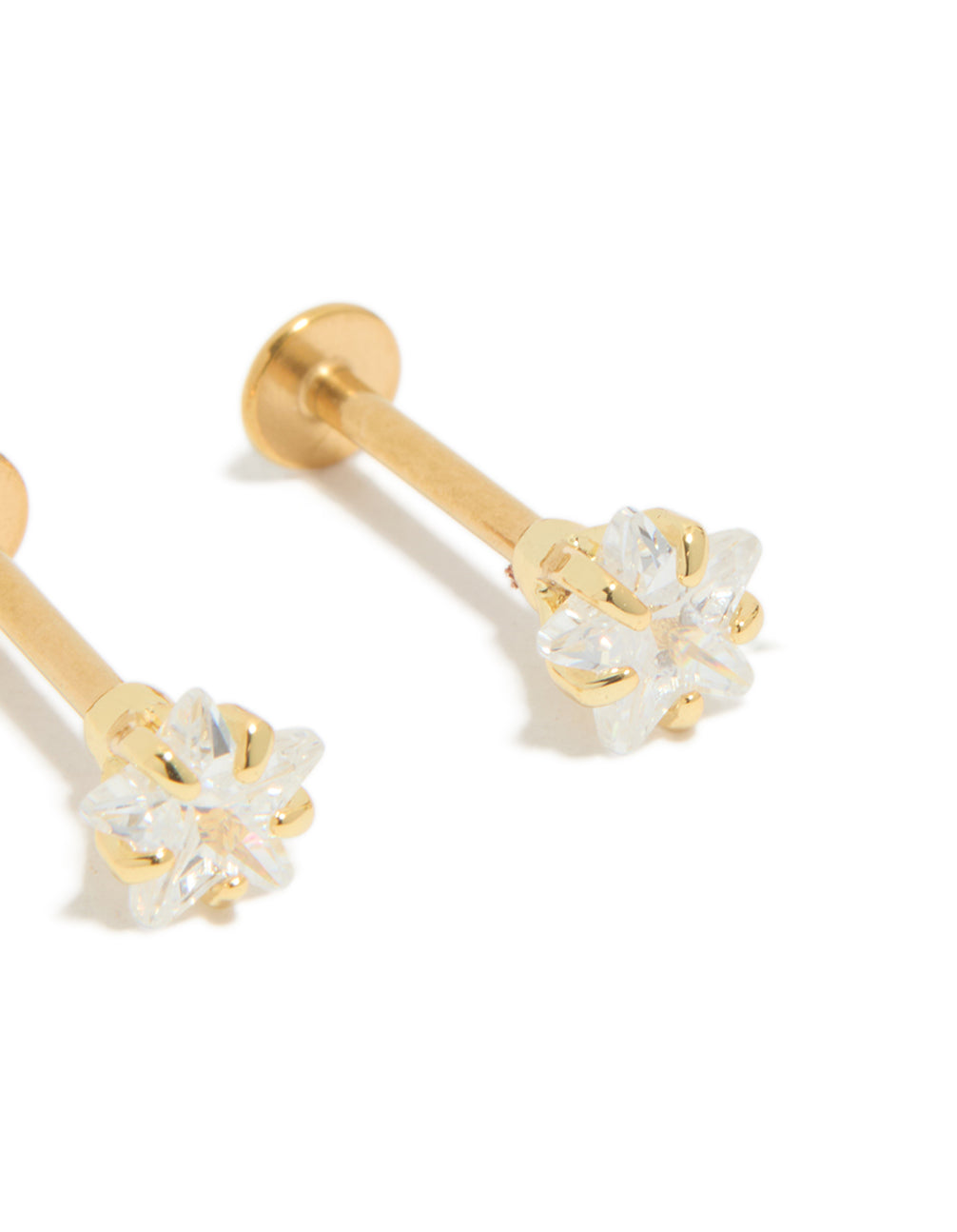 Gold Plated Surgical Steel  Cubic Zirconia Star Flat Back Studs