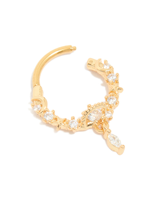 Gold Plated Surgical Steel Cubic Zirconia Planet Zirconia Drop Clicker Ring