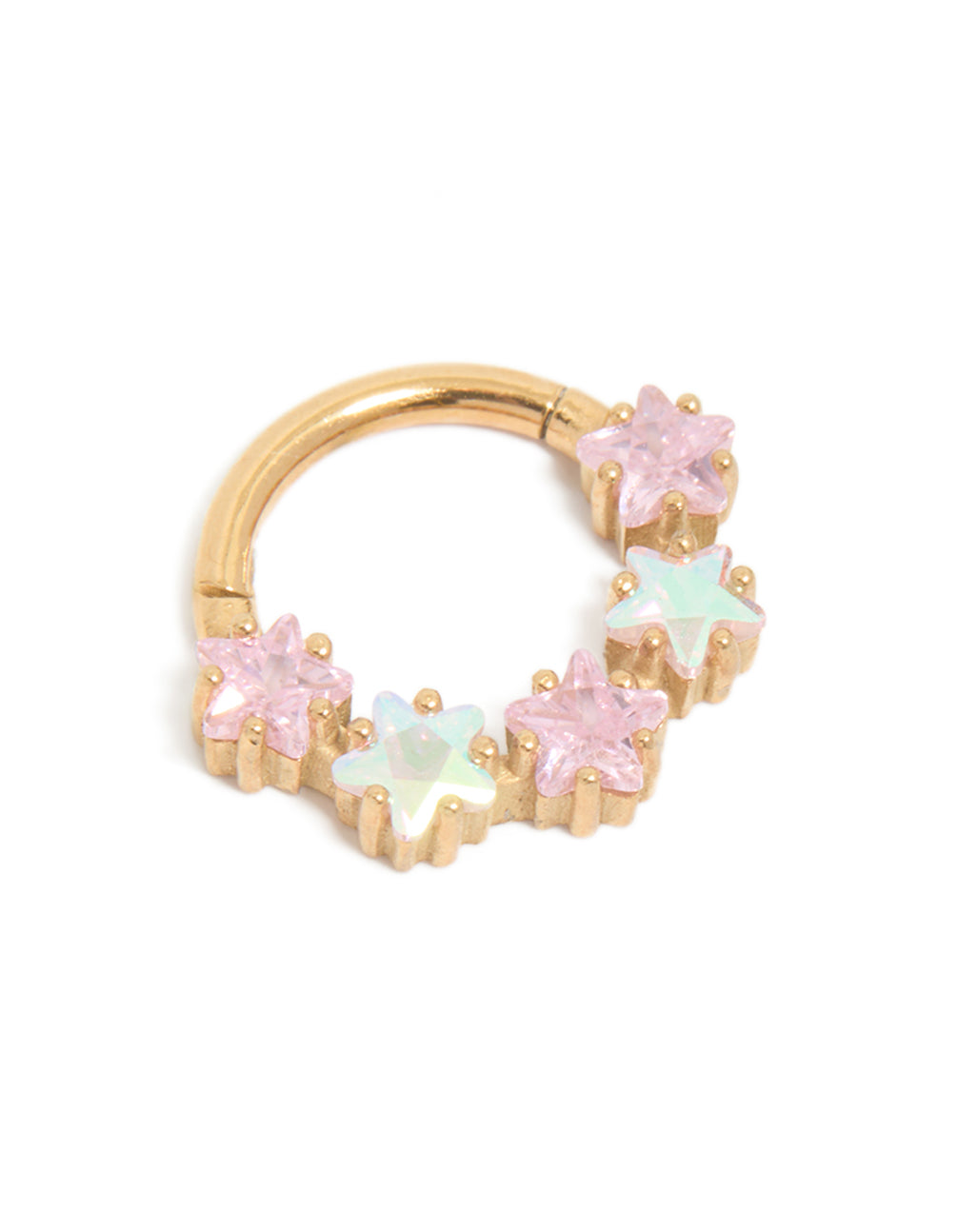 Gold Plated Surgical Steel Pink Cubic Zirconia Star Clicker Ring