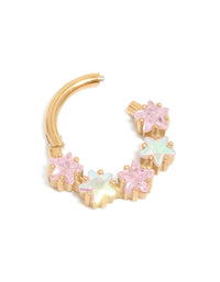 Gold Plated Surgical Steel Pink Cubic Zirconia Star Clicker Ring - link has visual effect only