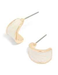 Gold White Marbled Open Hoop Earrings - link has visual effect only