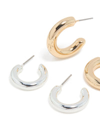 Mixed Metal Chunky Open Hoop Earrings 2-Pack - link has visual effect only