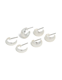 Silver Mixed Textured Huggie Earrings 3-Pack - link has visual effect only