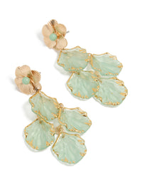 Gold Green Petal Drop Earrings - link has visual effect only