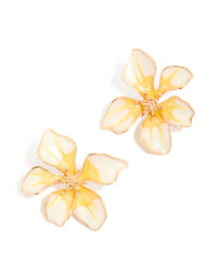 Gold White & Yellow Painted Flower Stud Earrings - link has visual effect only