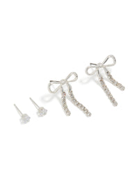 Silver Diamante Cup Chain Bow & Stud Earrings 2-Pack - link has visual effect only