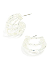 Silver Textured 5-Prong Huggie Earrings - link has visual effect only