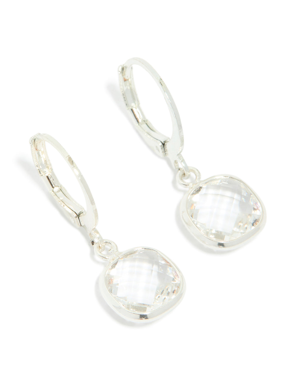 Silver Diamante Square Huggie Earrings