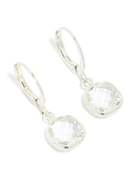 Silver Diamante Square Huggie Earrings - link has visual effect only