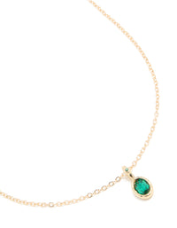 Gold Emerald Diamante Round Pendant Necklace - link has visual effect only