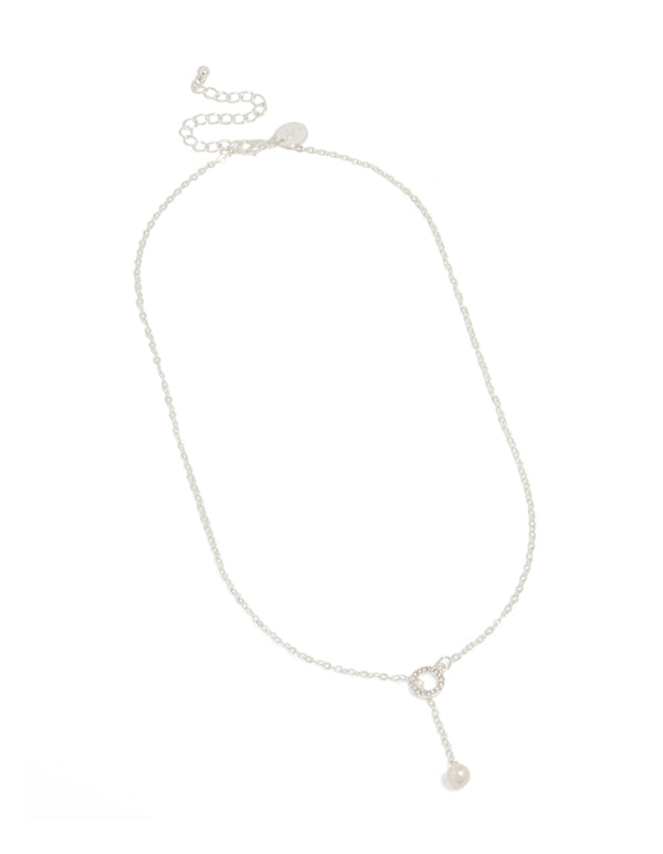 Silver Diamante & Pearl Link Chain Necklace