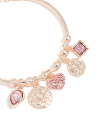 Rose Gold Pink Diamante & Disc Charm Bangle - link has visual effect only