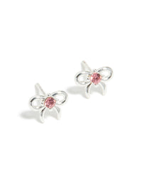 Kids Waterproof  Stainless Steel Bow & Pink Cubic Zirconia Stud Earrings - link has visual effect only
