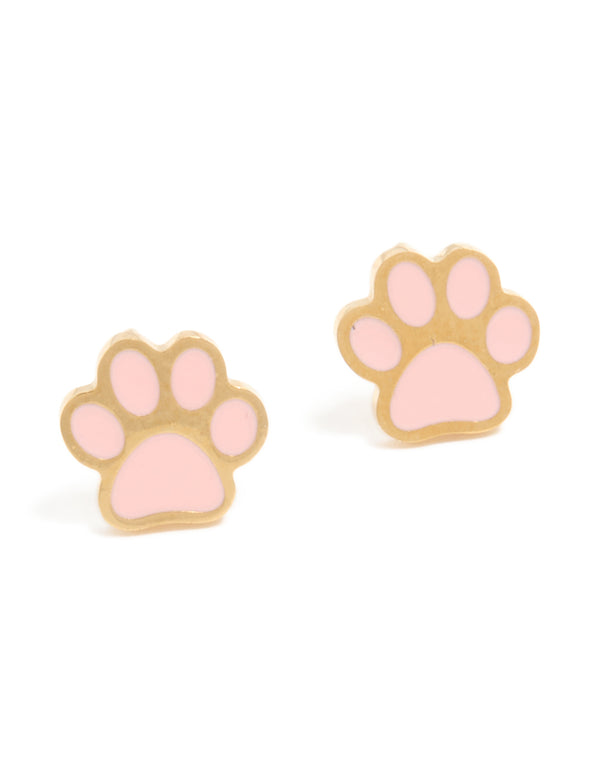 Kids Waterproof Gold Plated Stainless Steel Paw Stud Earrings