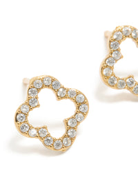 Waterproof Gold Plated Stainless Steel Cubic Zirconia Outline Flower Stud Earrings - link has visual effect only
