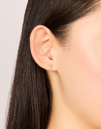 Waterproof Gold Plated Stainless Steel Cubic Zirconia Cross Stud Earrings - link has visual effect only