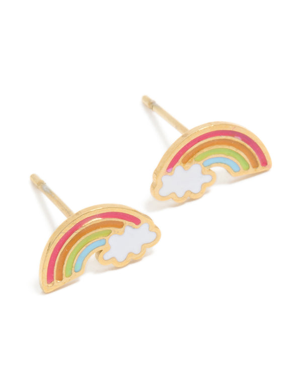 Kids Waterproof Gold Plated Stainless Steel Rainbow Stud Earrings