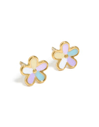 Kids Waterproof Gold Plated Stainless Steel Flower Stud Earrings - link has visual effect only