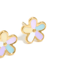 Kids Waterproof Gold Plated Stainless Steel Flower Stud Earrings - link has visual effect only
