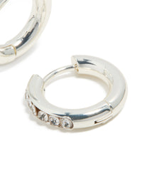 Waterproof Stainless Steel Round Diamante Clicker Hoop Earrings - link has visual effect only