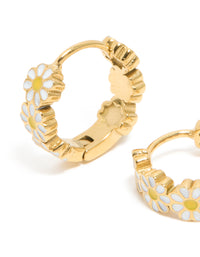 Kids Waterproof Gold Plated Stainless Steel Daisy Huggie Earrings - link has visual effect only