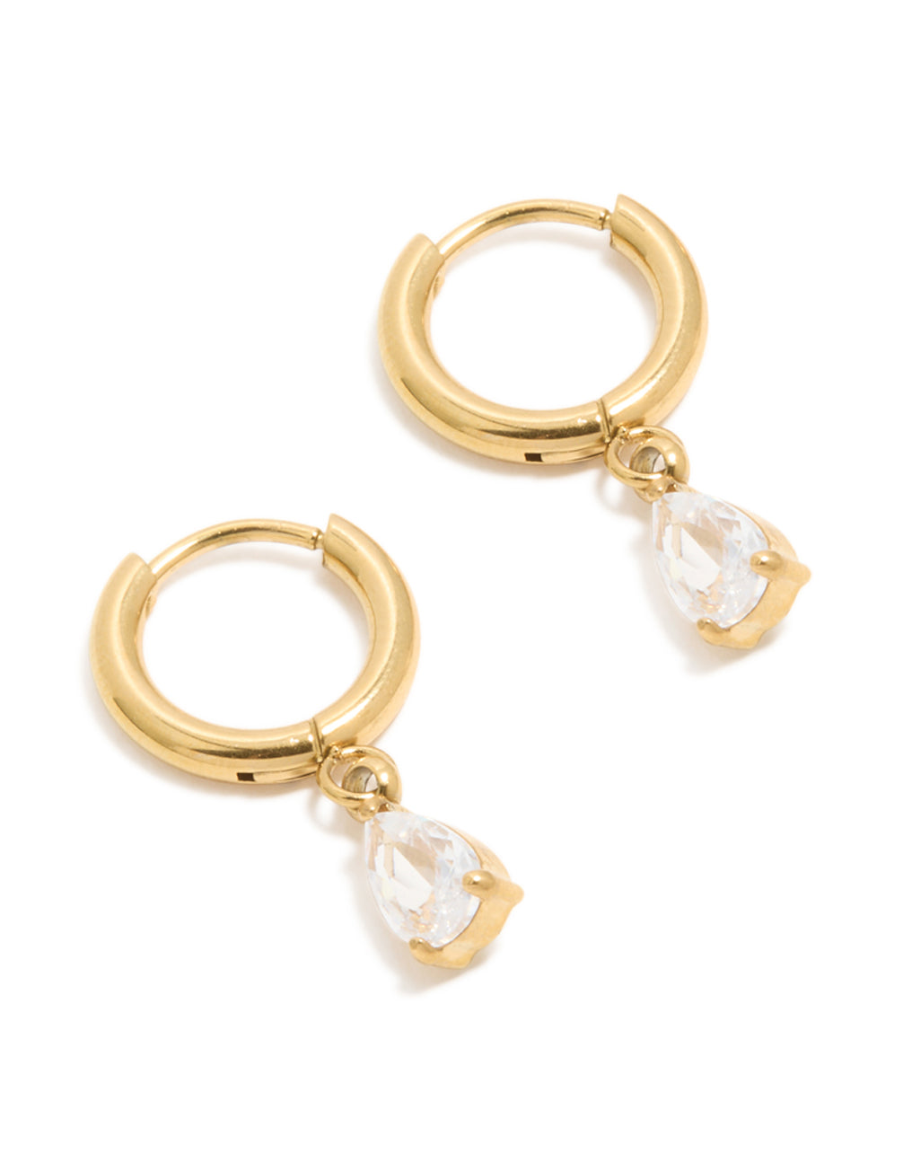 Waterproof Gold Plated Stainless Steel Cubic Zirconia Pear Huggie Earrings