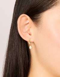 Waterproof Gold Plated Stainless Steel Cubic Zirconia Pear Charm Huggie Earrings - link has visual effect only