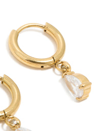 Waterproof Gold Plated Stainless Steel Cubic Zirconia Pear Charm Huggie Earrings - link has visual effect only