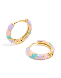 Kids Waterproof Gold Plated Stainless Steel Striped White & Purple Enamel Huggie Earrings - link has visual effect only