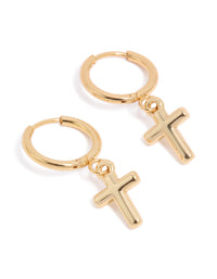 Waterproof Gold Plated Stainless Steel Cross Huggie Earrings - link has visual effect only