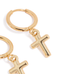 Waterproof Gold Plated Stainless Steel Cross Huggie Earrings - link has visual effect only