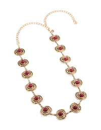 Antique Gold Organic Circle Dark Red Stones Belt - link has visual effect only