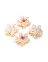Gold Pink & Purple Enamel Frangipani Claw Clips 4-Pack - link has visual effect only