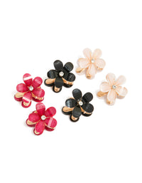 Gold Diamante Pink & Black Mini Flower Claw Clips 6-Pack - link has visual effect only