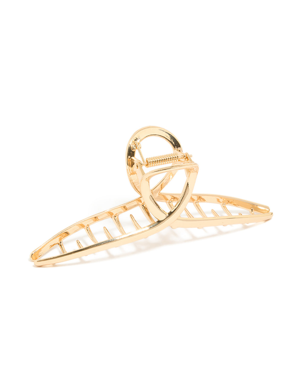 Featuring solid gold twisted loop claw clip side view
