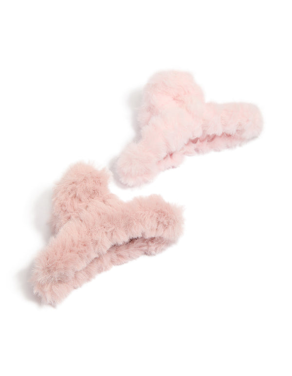 Pink Faux Fur Fabric Small Claw Clips 2-Pack