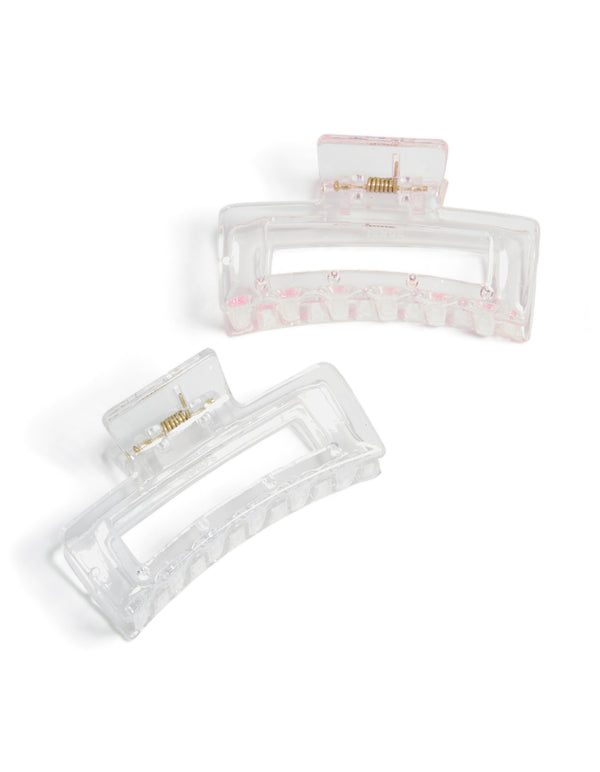 Clear & Iridescent Pink Small Rectangle Claw Clips 2-Pack