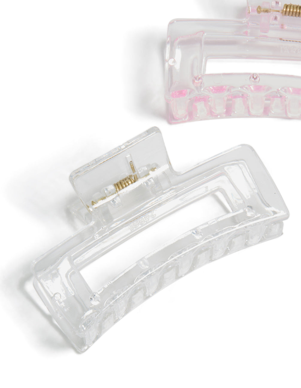 Crafted with glitter 2-pack light pink and gold small rectangle claw clips detail view