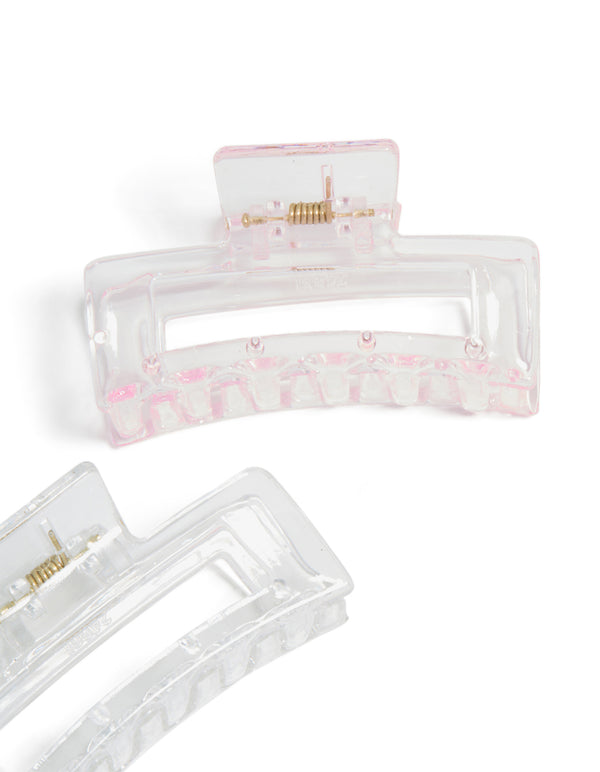 Clear & Iridescent Pink Small Rectangle Claw Clips 2-Pack