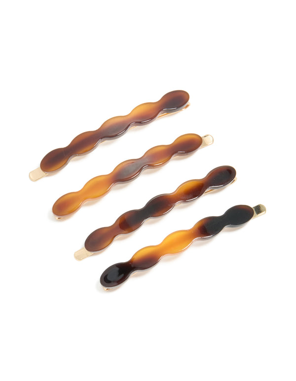 Brown Acrylic Wavy Hair Slides 4-Pack