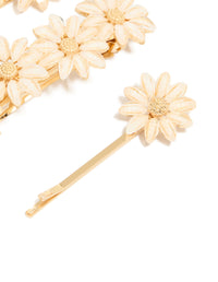 Gold Pink Detailed Flowers Hair Clips 3-Pack - link has visual effect only