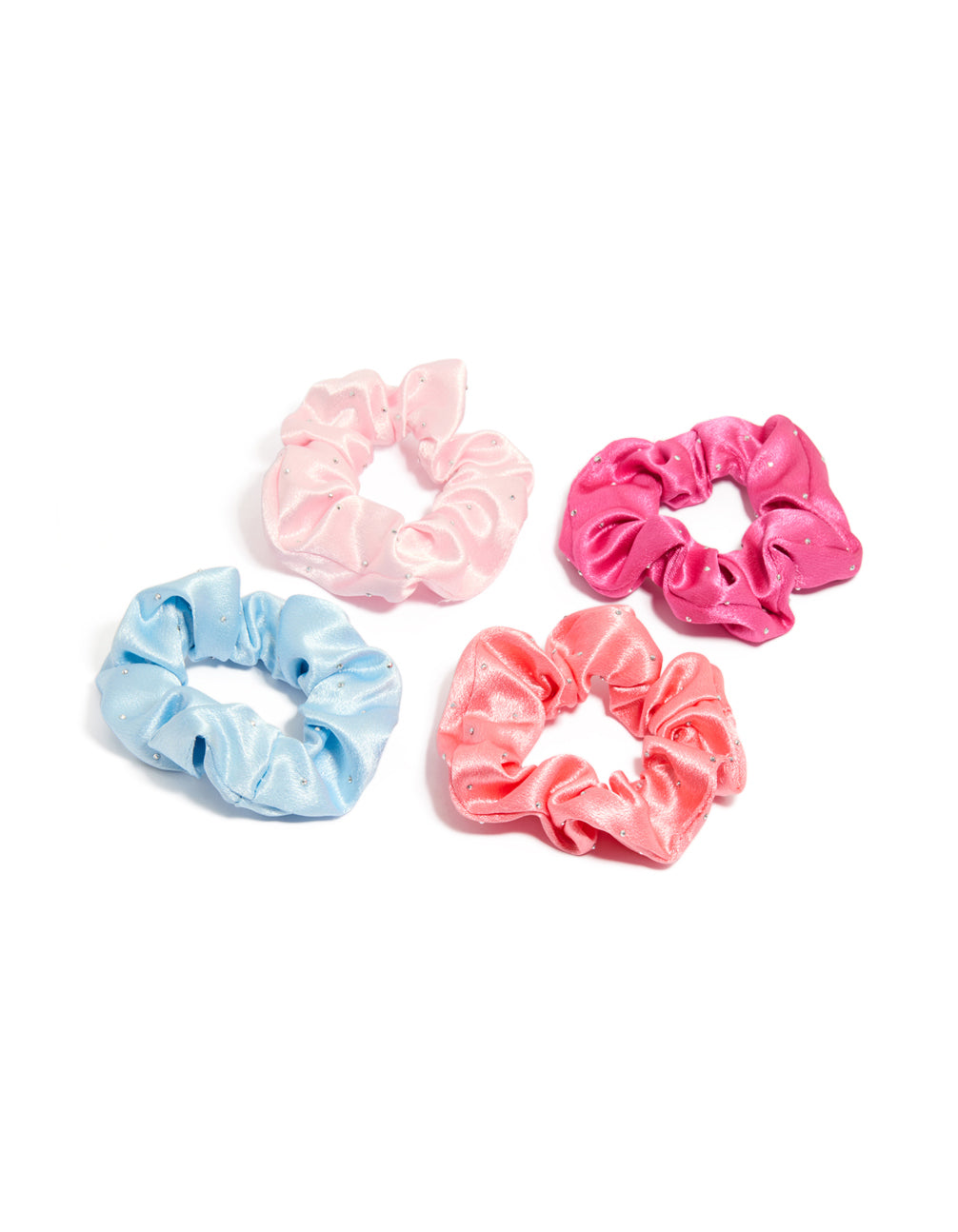 Pink & Blue Diamante Fabric Scrunchie 4-Pack